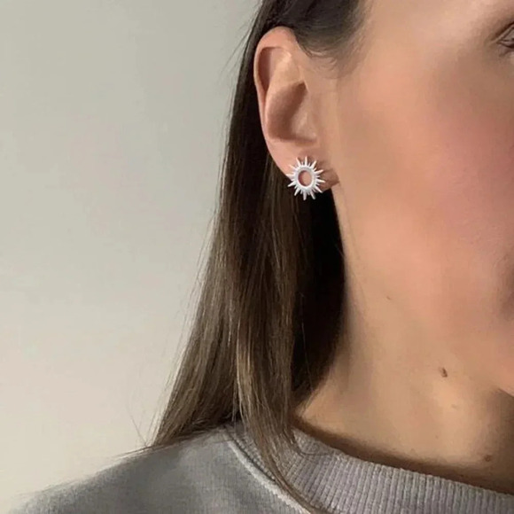 Celestial Sunburst Stud Earrings Silver - Picture 1 of 2